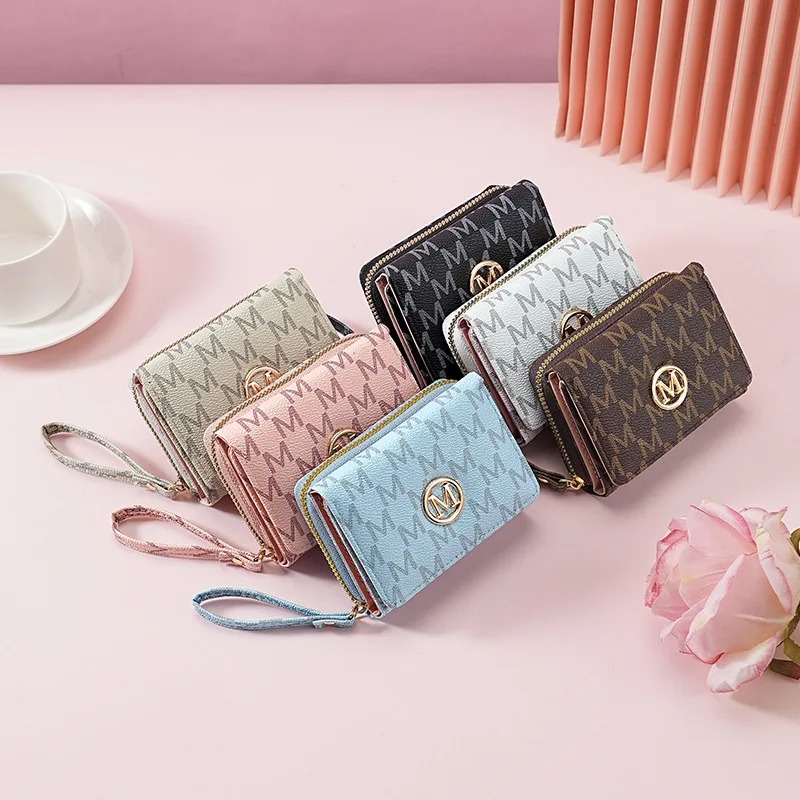 Women Bags And Purses - Threefold Zipper Wallet with Letter Pattern,