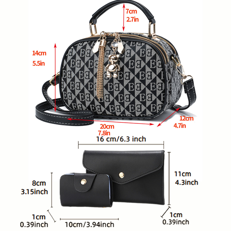 3-piece letter print mini roun - Women Bags Mini 评论和价格