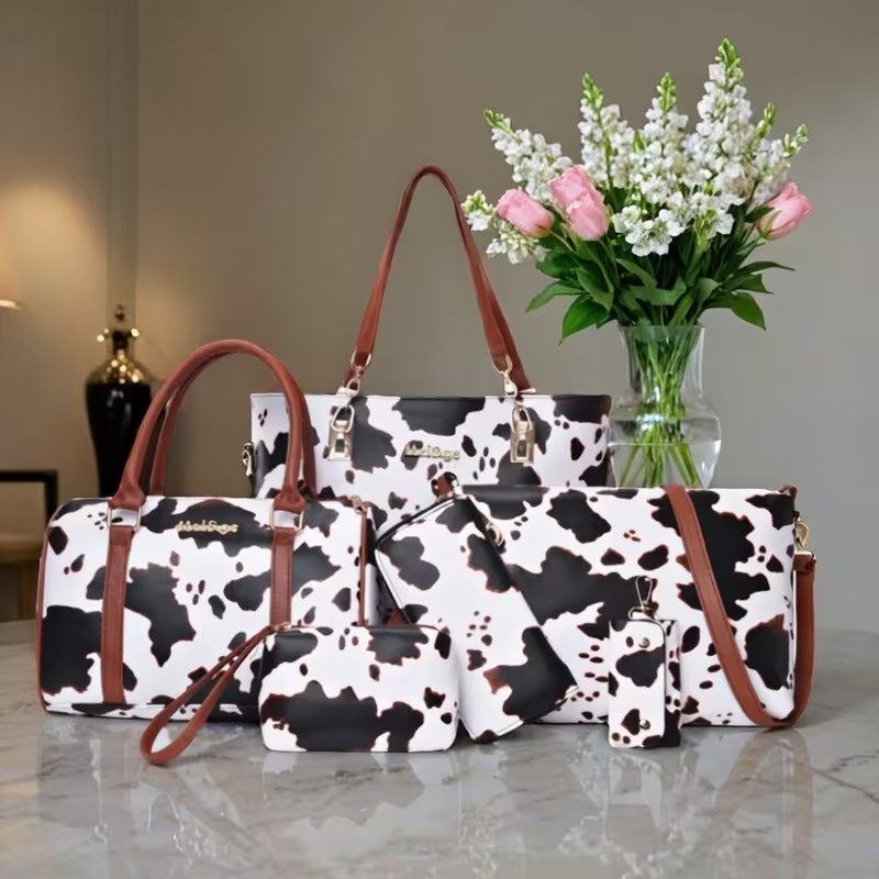 6-piece PU Fashion Cow-pattern - Women Bags Crossbody 评论和价格