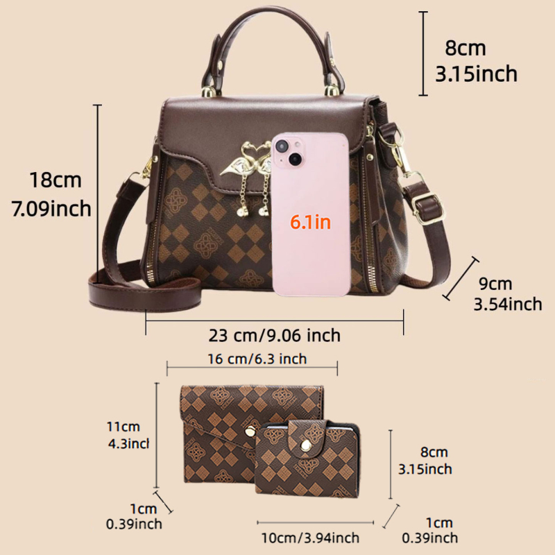 3-piece women's bag set, light - Women Bags Crossbody 评论和价格